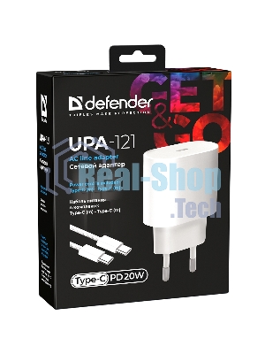 Сетевое зарядное устройство Defender UPA-121 20W, USB C,кабель Type-C,белый