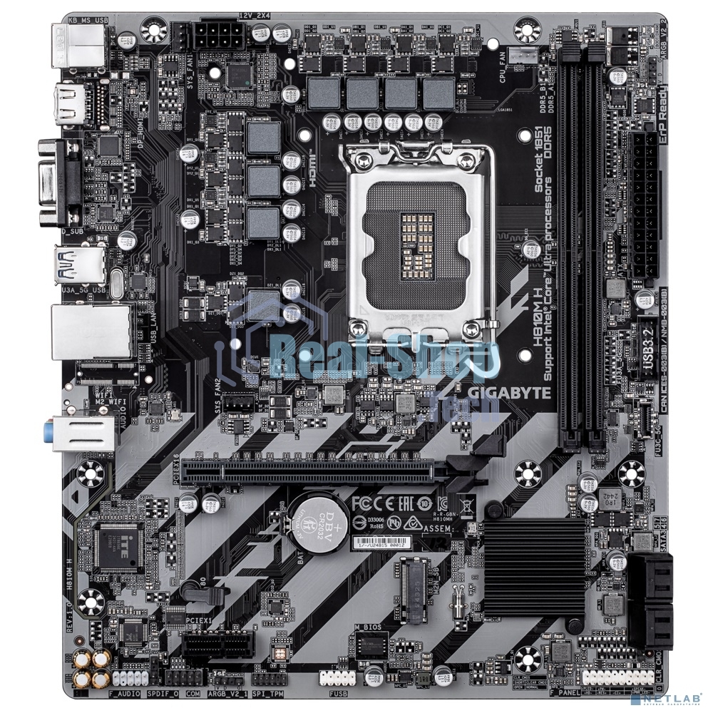 Материнская плата Gigabyte H810M H, LGA1851, Intel H810, 2xDDR5, 4xSATA, 1xM.2, 1xPCIe 4.0 x16, 1xPCIe 3.0 x1, 1xHDMI, 1xD-Sub, 1x1Gb LAN, 1xUSB-C 5Gbps, 4xUSB-A 5Gbps, 7xUSB-A 2.0, 3x3.5 мм, 7.1, mATX