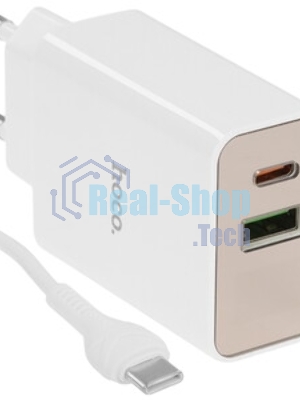 Сетевое зарядное устройство HOCO (6931474769824) C100Aaa 1USB+1Type-C 3.0A QC3.0 PD 20W, белый