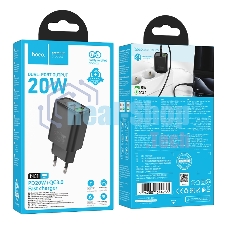 Зарядное устройство Hoco 20Вт, 3А, QC3.0/PD, 1xUSB, 1xType-C, N61, черный, коробка