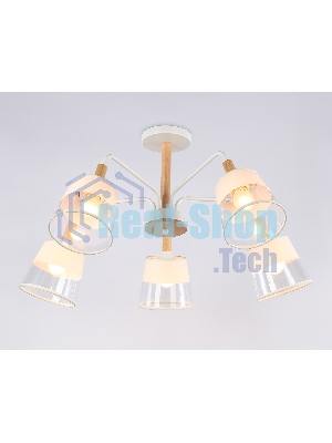 Светильник Ambrella light TR4738/5 WH/LW белый/светлое дерево E27/5 max 40W D760*350