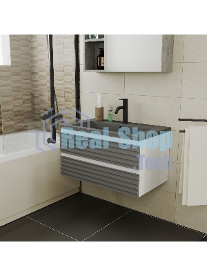 Тумба под раковину Bau Stil Loft grey brushed, раковина кварцевая BAU Stil 75, серый металлик