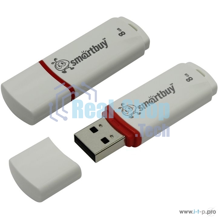 Флешка USB Smartbuy Crown white (SB8GBCRW-W), 8Gb, USB 2.0, R/W 15/5, белый/красный