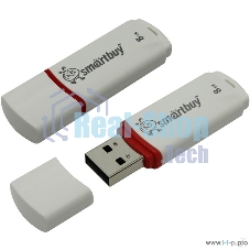 Флешка USB Smartbuy Crown white (SB8GBCRW-W), 8Gb, USB 2.0, R/W 15/5, белый/красный