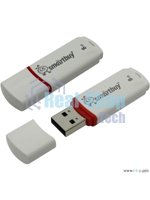 Флешка USB Smartbuy Crown white (SB8GBCRW-W), 8Gb, USB 2.0, R/W 15/5, белый/красный