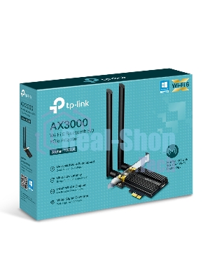 Адаптер Tp-Link ARCHER TX50E 11AX 3000Mbps dual-band PCI-E adapter, 2402Mbps at 5G and 574Mbps at 2.4G, support Bluetooth 5.0, WPA2 encryption, two external Antennas.