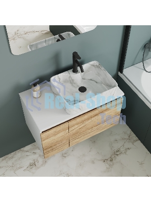 Комплект: тумба Bau Dream Blackwood 80, раковина прямоугольная BAU Cerama 48х37, мрамор, смеситель Hotel Dream, черный выпуск клик клак черный