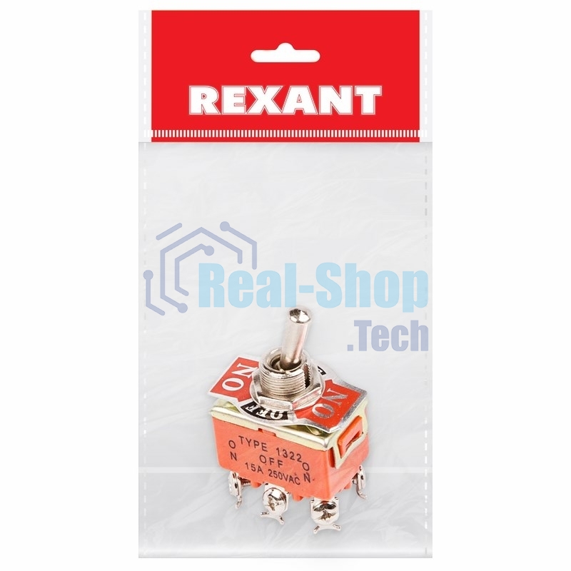 Тумблер Rexant 250V 15А (6c) ON-OFF-ON двухполюсный (KN-203) Индивидуальная упаковка 1 шт
