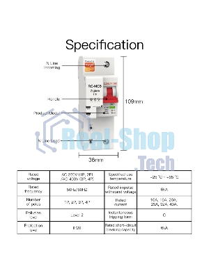 Выключатель MOES Zigbee circuit breaker 1P 10A ZCB-SC-1P10