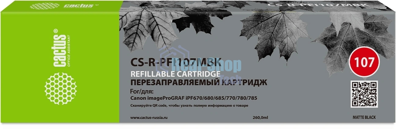Картридж перезаправляемый струйный Cactus CS-R-PFI107MBK черный матовый для Canon imageProGRAF iPF670/680/685/770/780/785 без чипа