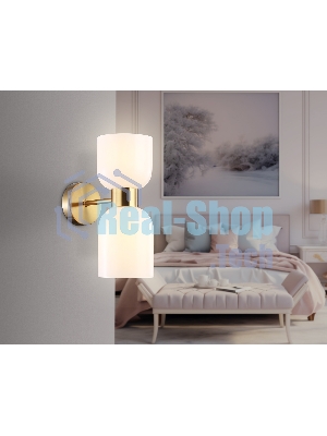 Настенный светильник Ambrella light LH56097/2 BS/FR латунь/белый матовый E14*2 max 40W 215*120*300