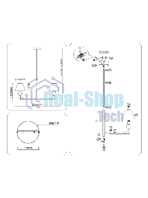 Люстра Ambrella light LH75153/5 BK/FR черный/белый матовый E14*5 max 40W D730*580