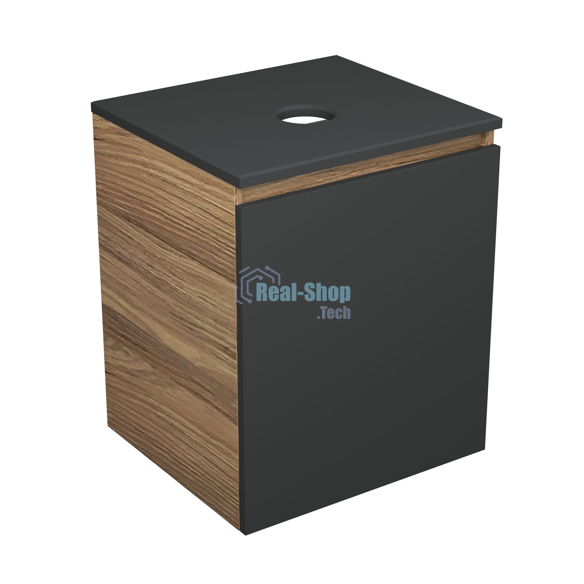 Тумба Bau Dream Blackwood 50 графит, раковина BAU Dream круглая D41, выпуск клик клак, черный