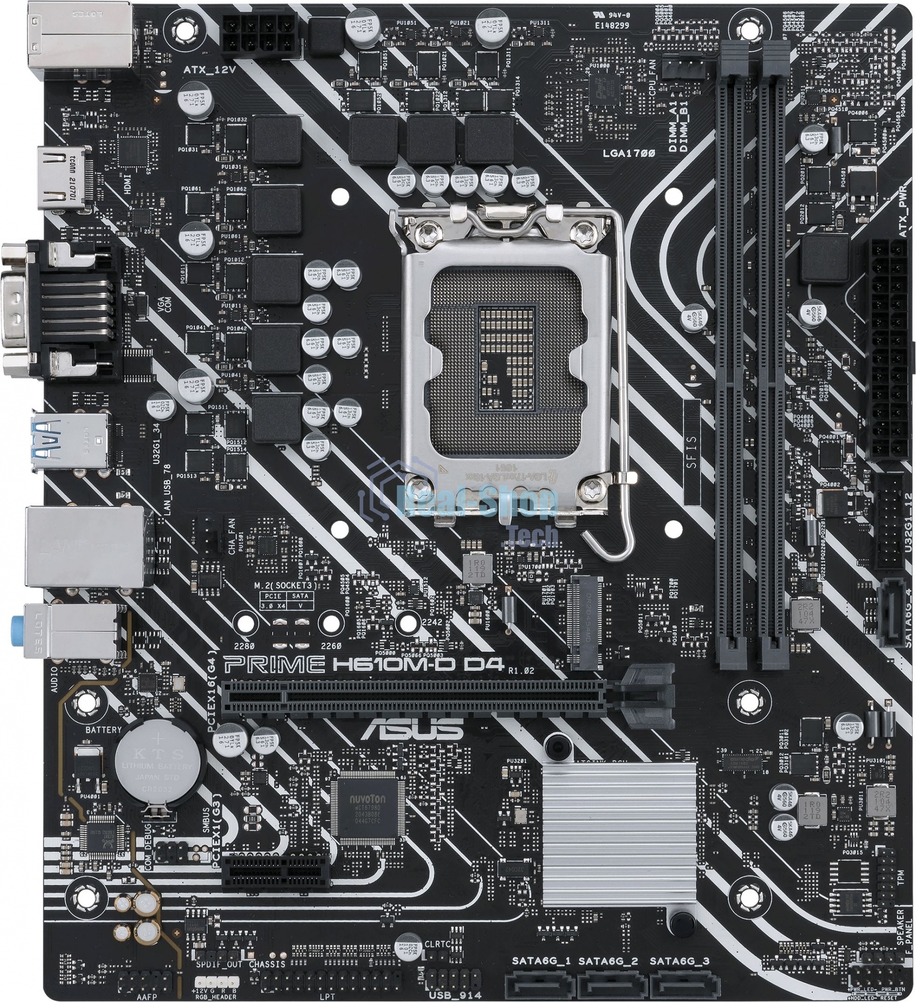 Материнская плата ASUS PRIME H610M-D D4, LGA 1700, Intel H610, 2xDDR4, 4xSATA, 1xM.2, 1xPCIe 4.0 x16, 1xPCI, 1xHDMI, 1xVGA, 1x 1Gb LAN, 2xUSB-A 2.0, 2xUSB-A 3.2 Gen 1, 3x3.5 мм, 7.1, mATX