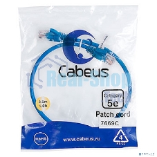 Шнур комм. Cabeus, кат. 5е, неэкр., U/UTP, RJ45/RJ45, PVC, AWG24, 0.5м, синий