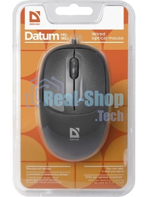 Мышь проводная Defender Datum MS-980 черный, 1000 dpi, USB, кнопки - 3