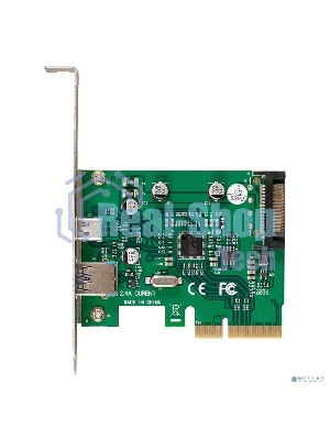 Контроллер ExeGate EXE-320-1A1C (PCI-E x4 v3.0, USB3.2 Gen2 1xType-A + 1xType-C ext., SuperSpeed+ скорость до 10 Гбит/с, разъем доп.питания, ASMedia Chipset ASM1142)