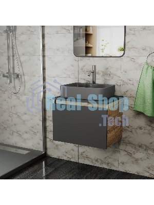 Комплект: тумба Bau Dream Blackwood графит 60, 1 ящик, раковина BAU Cerama 48х37, темно-серая, смеситель Hotel Dream, нерж сталь