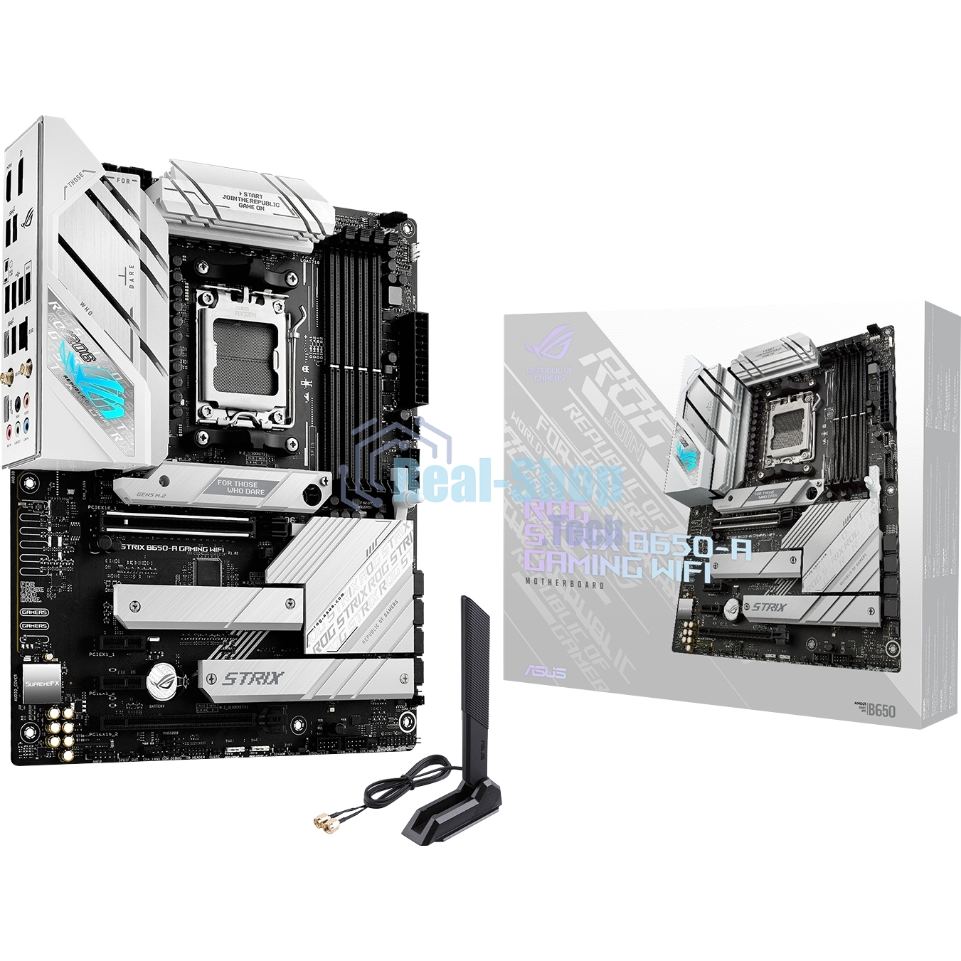 Материнская плата ASUS ROG STRIX B650-A GAMING WIFI, AM5, AMD B650, 4xDDR5, 4xSATA, 3xM.2, 1xPCIe 4.0 x16, 1xPCIe 4.0 x4, 1xHDMI, 1xDP, 1x 2.5Gb LAN, 3xUSB-A 3.2 Gen 2, 4xUSB 2.0, 5x3.5 мм, 7.1, Standard-ATX