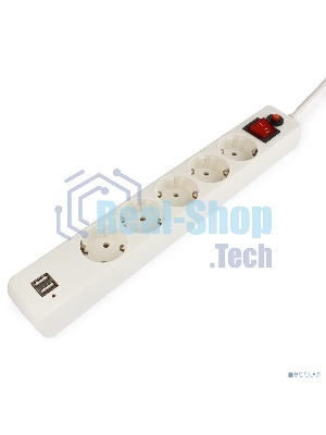 Сетевой фильтр Гарнизон 5 р, 10А, 2xUSB, 1.8 м, ур.защиты 4, белый, пакет