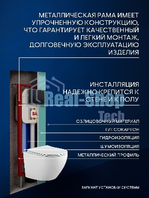Комплект BAU 6 в 1: рамная инсталляция BAU NEO 45, унитаз подвесной Rio Luxe 52*35, сиденье микролифт, кнопка смыва BAU Hotel для инсталляции, черный матовый