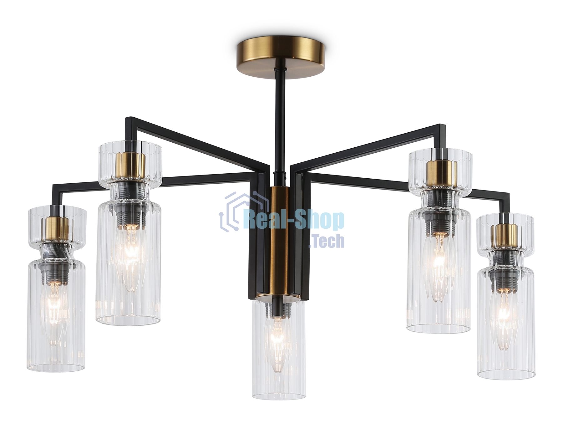 Люстра Ambrella light LH56113/5 BK/BS/CL черный/латунь/прозрачный E14*5 max 40W D605*350