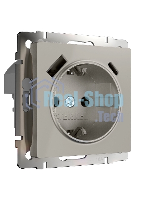 Розетка с заземлением, шторками и USB тип A+C (дымчатый)