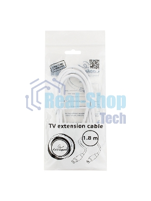 Кабель телевизионный Cablexpert CCV-515-W, Coaxial M/F, белый, 1.8м