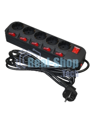 Сетевой фильтр Buro 500SH-3-SW-B 3 м, 5 розеток, черный, коробка