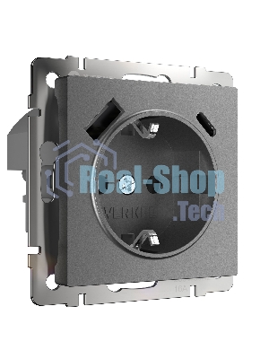 Розетка с заземлением, шторками и USB тип A+C  (графит матовый)