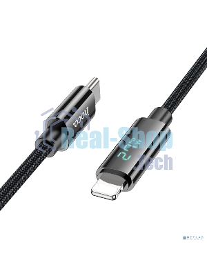 Кабель USB2.0 Hoco Type-C/Lightning, 2.4А, с дисплеем, U125, 1.2м, черный, коробка