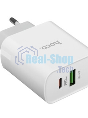 Сетевое зарядное устройство HOCO C80A Rapido 1xUSB + 1xUSB-C, 3.1A, 20W, белый