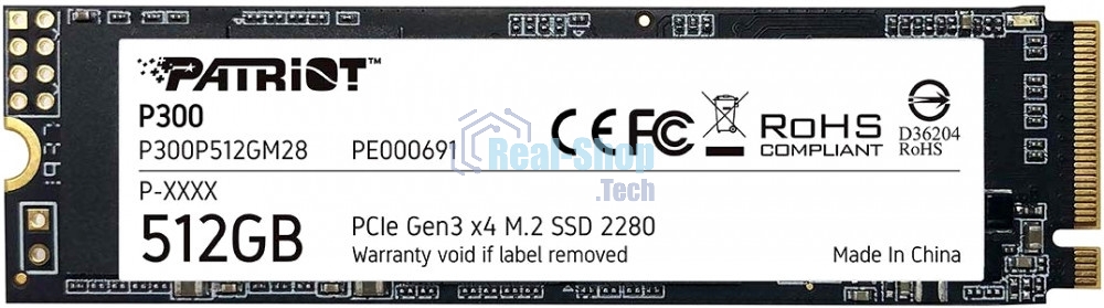 Накопитель SSD Patriot P300, 512Gb, PCIe 3.0 x4, M.2 2280, NVMe, R/W 1700/1200