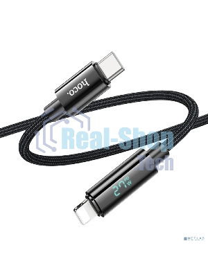 Кабель USB2.0 Hoco Type-C/Lightning, 2.4А, с дисплеем, U125, 1.2м, черный, коробка