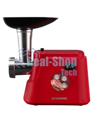Мясорубка электрическая Starwind SMG3225 красный, 1500 Вт, 2.0 кг/мин, реверс, защита от перегрузки, насадки - 8