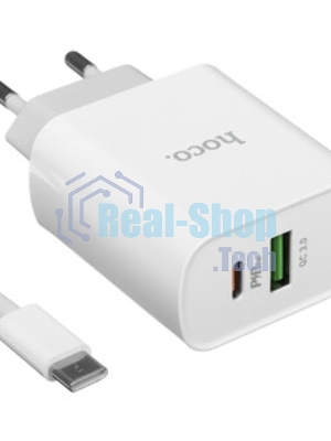 Сетевое зарядное устройство HOCO C80A Rapido 1xUSB + 1xUSB-C, 3.1A, 20W, белый