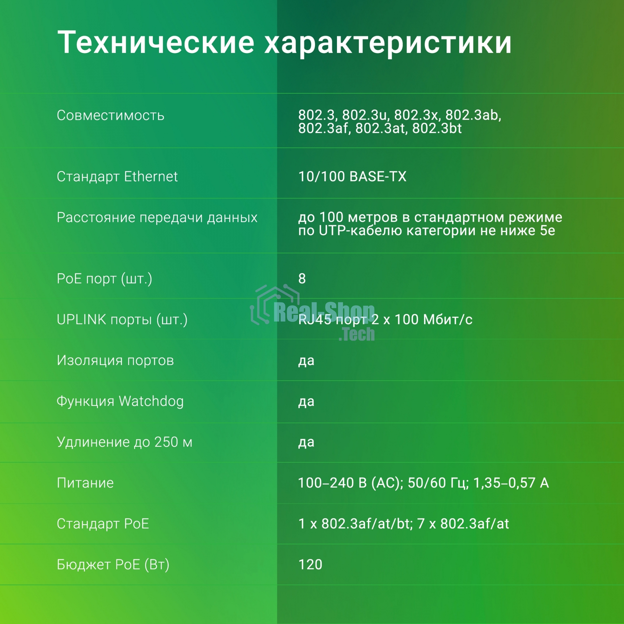 Коммутатор Digma DSP208F-2F-T120 V1, 10×100 Мбит/с, неуправляемый