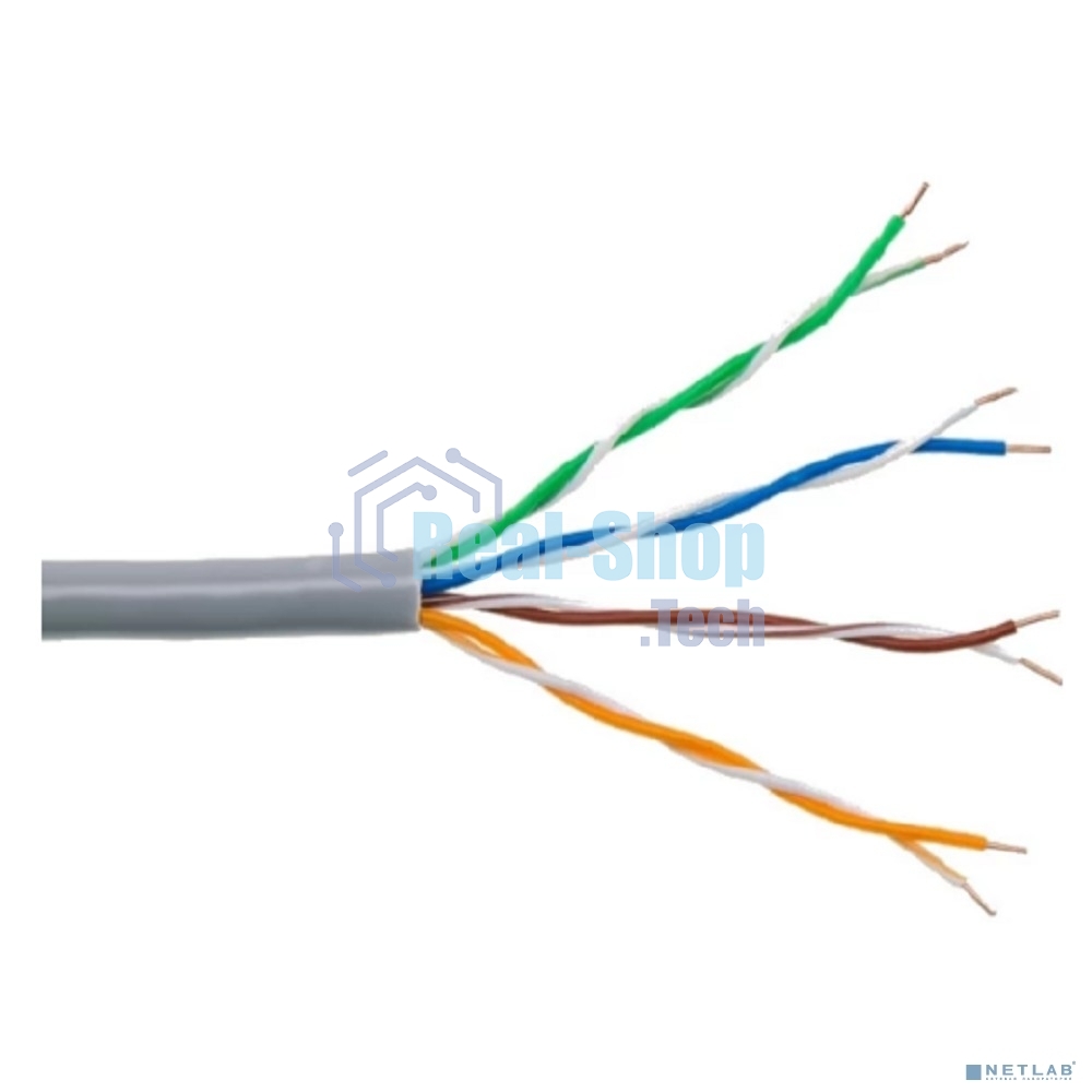 Кабель витая пара Rexant U/UTP, cat.5e, PVC нг(А)-LS, 4х2х0,52мм, 4PR, 24AWG, INDOOR, SOLID, серый, 305м