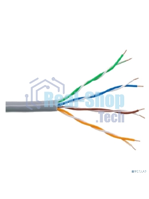 Кабель витая пара Rexant U/UTP, cat.5e, PVC нг(А)-LS, 4х2х0,52мм, 4PR, 24AWG, INDOOR, SOLID, серый, 305м