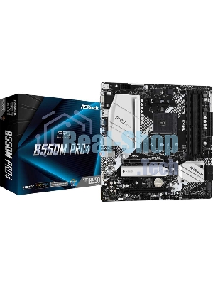 Материнская плата ASRock B550M Pro4, AM4, AMD B550, 4xDDR4, 6xSATA, 2xM.2, 1xPCI-E 3.0 x16, 1xPCI-E 4.0 x16, 1xDisplayPort, 1xHDMI, 1xVGA, 1x 1Gb LAN, 3x3.5 мм, 7.1, Micro-ATX