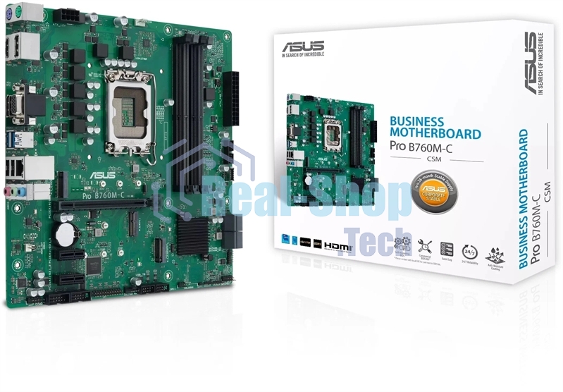 Материнская плата ASUS Pro B760M-C-CSM, LGA 1700, Intel B760, 4xDDR5, 4xSATA, 2xM.2, 1xPCI-E 4.0 x16, 2xPCI-E x1, 1x 1Gb LAN, 2xUSB-A 2.0, 2xUSB-A 3.2 Gen 1, 1xHDMI, 1xVGA, 2xDP, 3x3.5 мм, 7.1, Micro-ATX