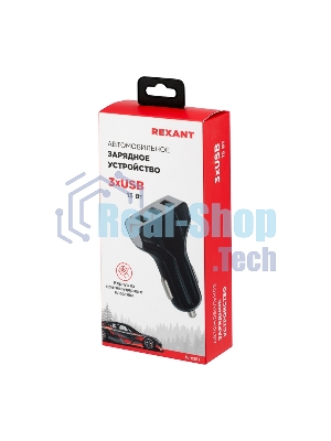 Зарядное устройство в прикуриватель Rexant 3 x USB, 1000mA, черный