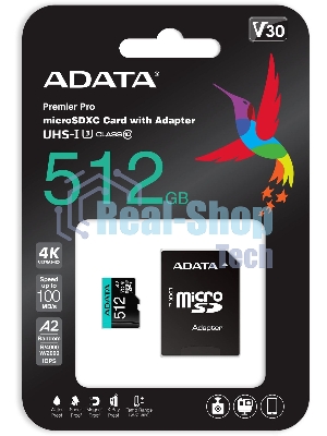Флеш карта MICRO SDXC 512Gb W/AD. AUSDX512GUI3V30SA2-RA1 ADATA