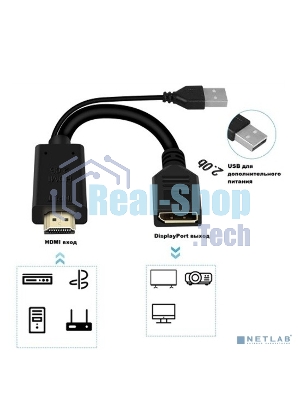 Адаптер KS-is KS-501 HDMI M + USB Type A M на DisplayPort F