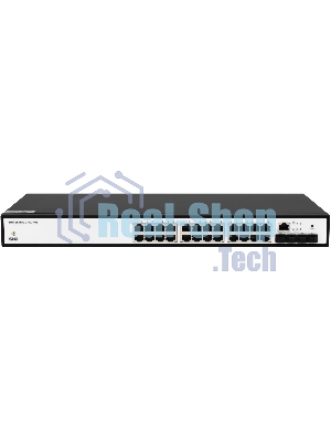 Управляемый коммутатор SNR уровня 2+, 24 порта 10/100/1000Base-T с поддержкой POE, 4 порта 1/10G SFP+, бюджет POE 370W