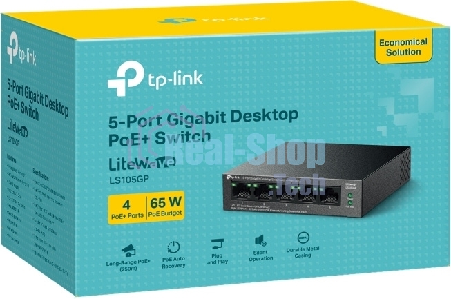 Коммутатор настольный TP-Link LS105GP с 5 гигабитными портами (4 порта PoE+)