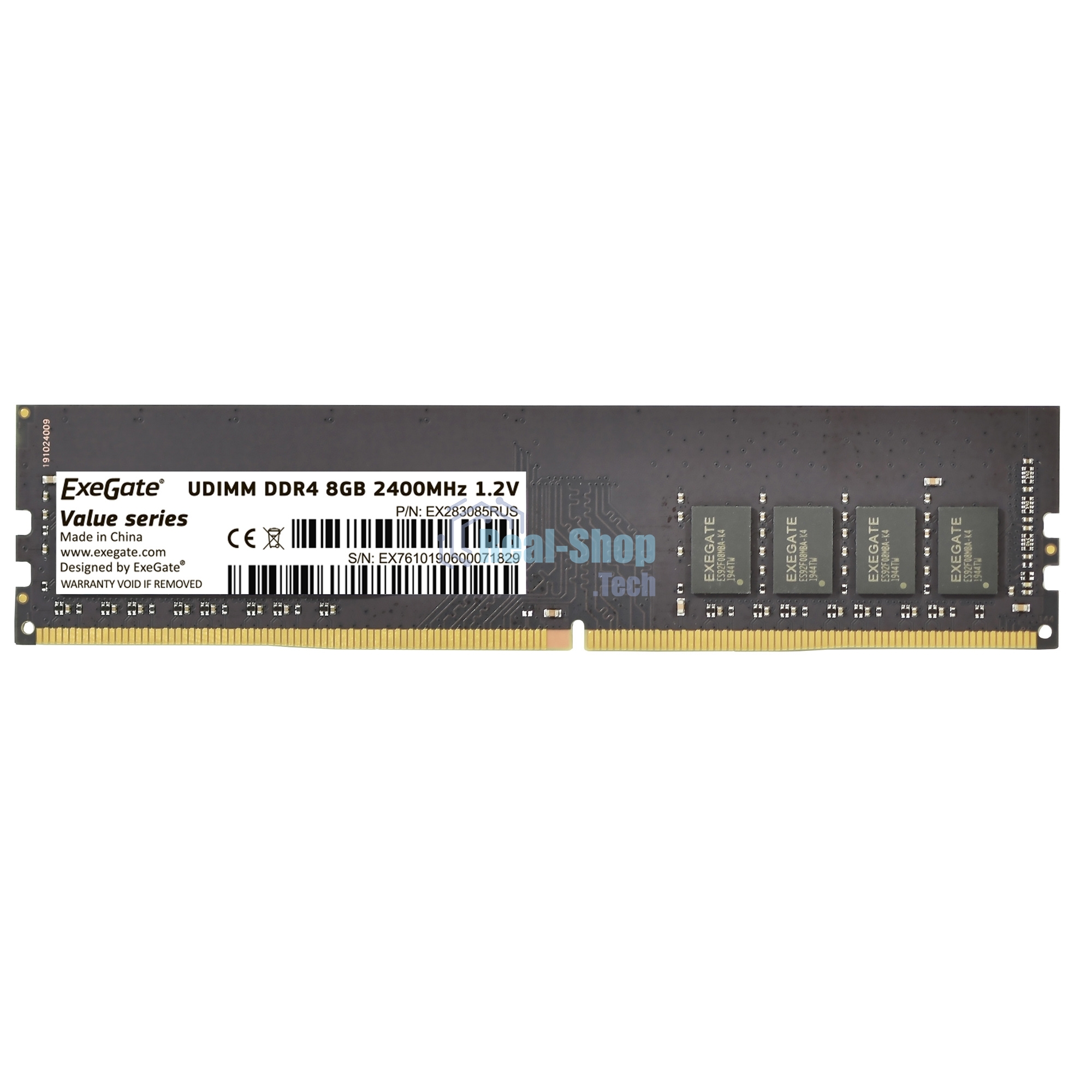 Оперативная память Exegate, DDR4, 8GB (1x8 GB), 2400 MHz, CL17, DIMM, OEM