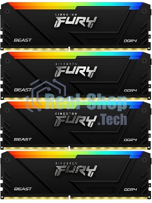 Оперативная память Kingston Fury Beast, DDR4, 32GB (4x8GB), 3600MHz, CL17, DIMM, с радиаторами, RGB, черный