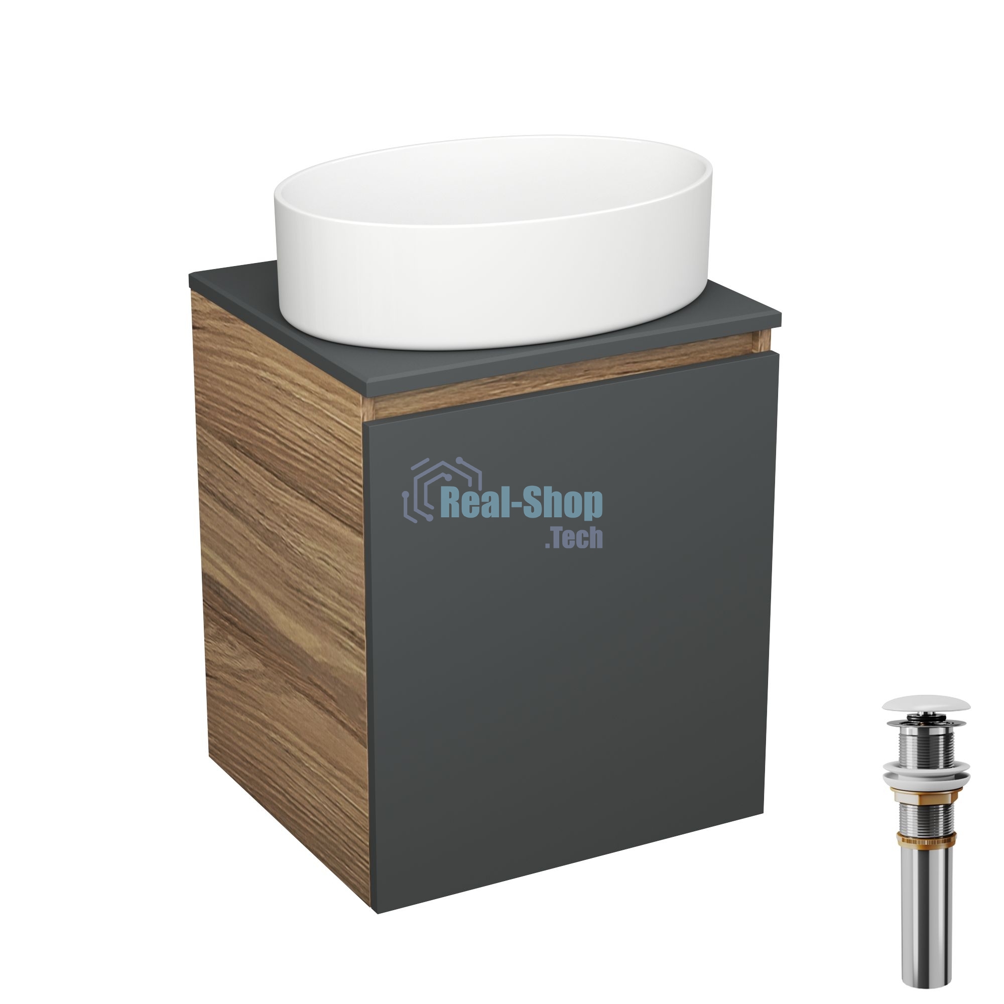 Тумба Bau Dream Blackwood 50 графит, раковина BAU Nimb 50х36, выпуск клик клак, белый