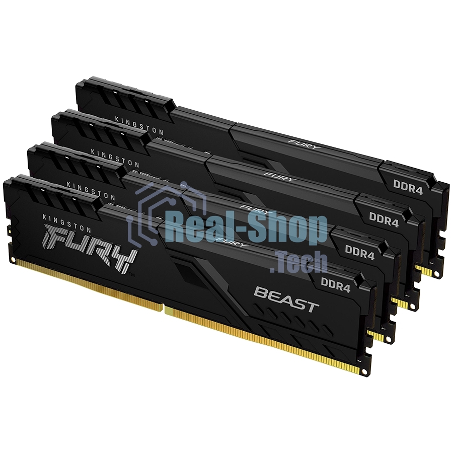 Оперативная память Kingston Fury Beast, DDR4, 32GB (4x8GB), 3600MHz, CL17, DIMM, с радиаторами, черный